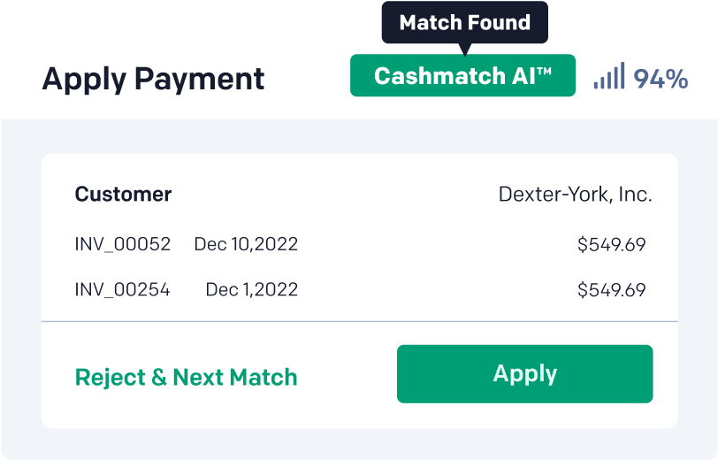 Invoiced's cash match AI feature