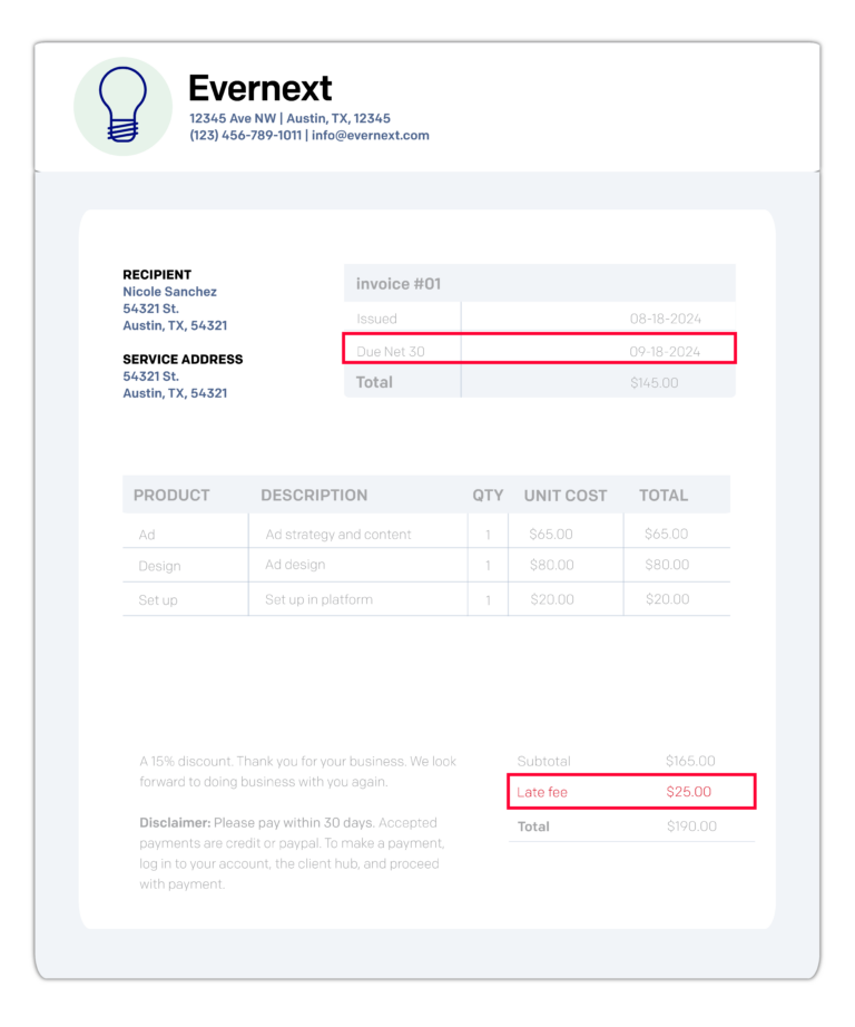 example of a late fee on an invoice