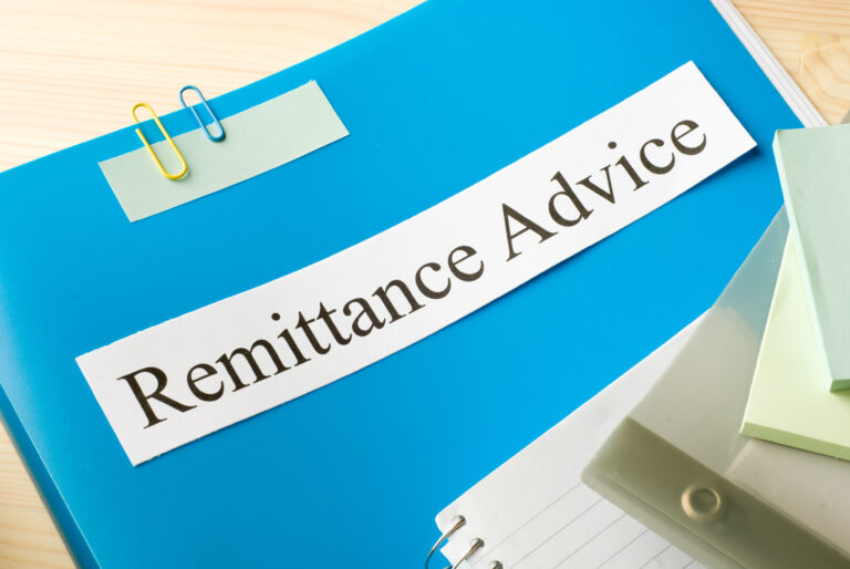 Remittance advice spelled out on a folder